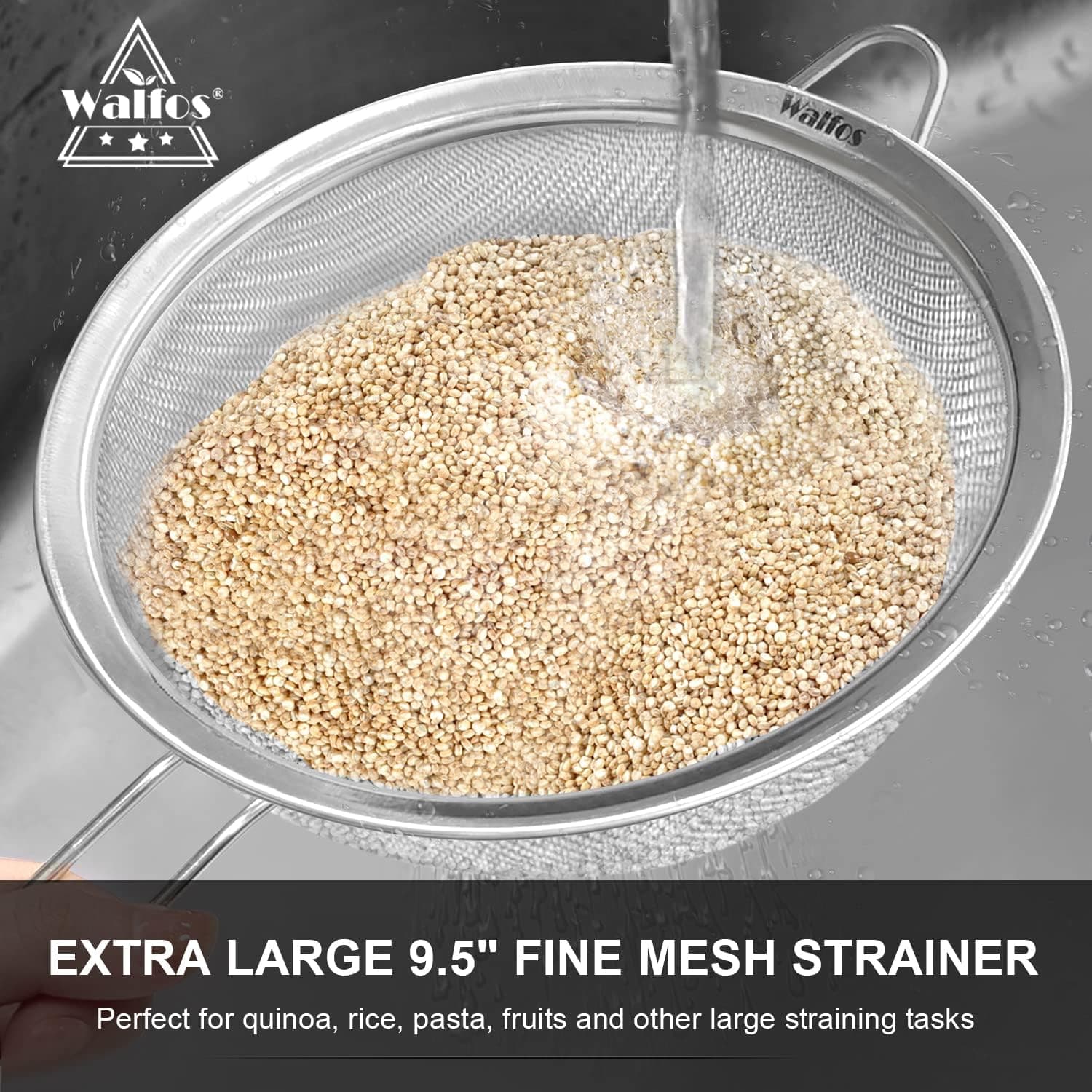 Walfos 9.5 Inch Large Fine Mesh Strainer view 6