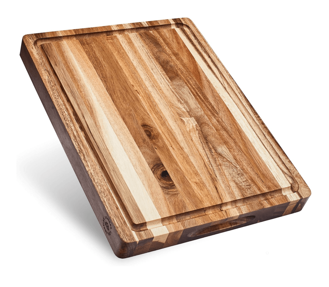 Sonder LA, Thick Sustainable Acacia Wood Cutting Board for Kitchen with Juice Groove, Sorting Compartment